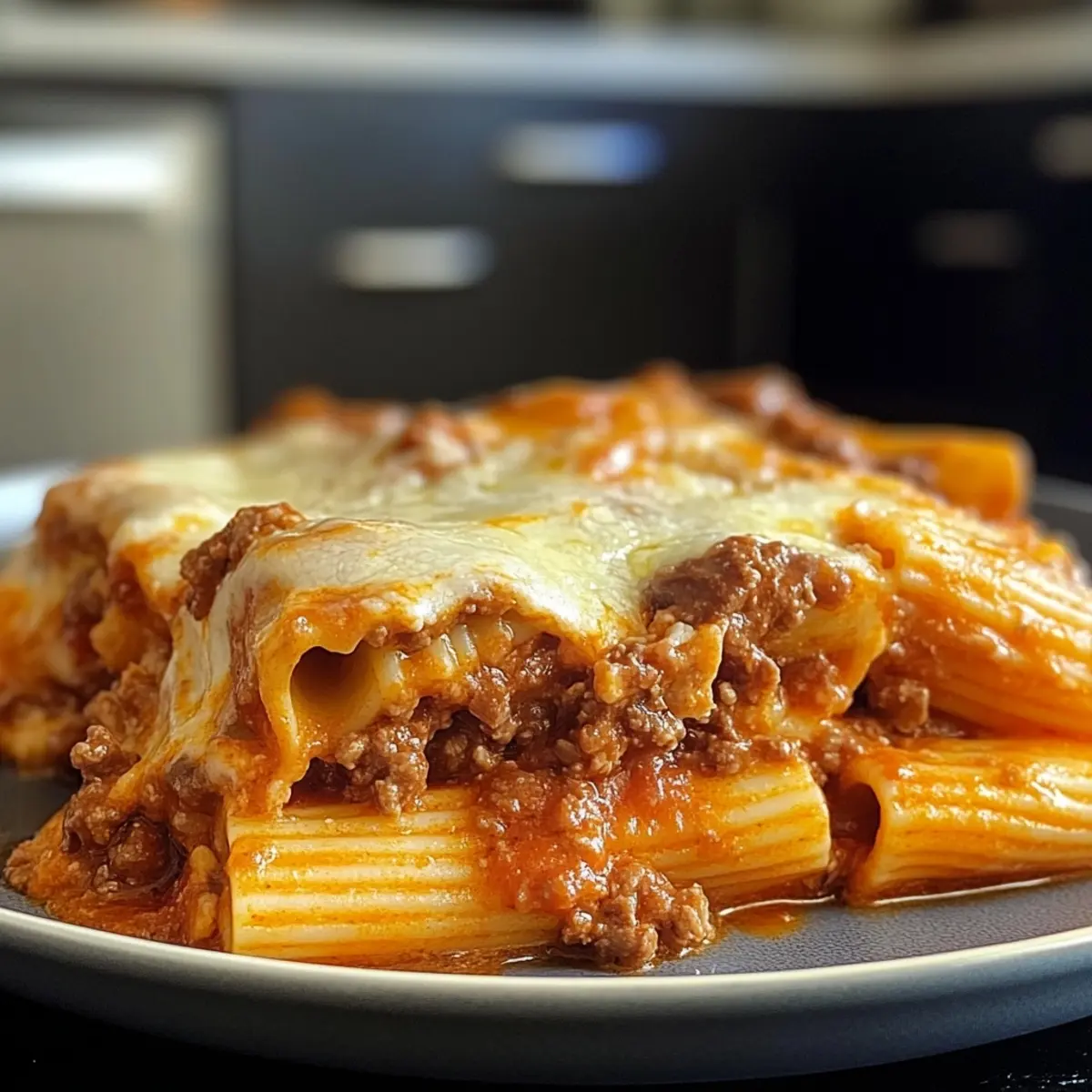 Baked Rigatoni Stuffed with Beef Ragu & Mozzarella