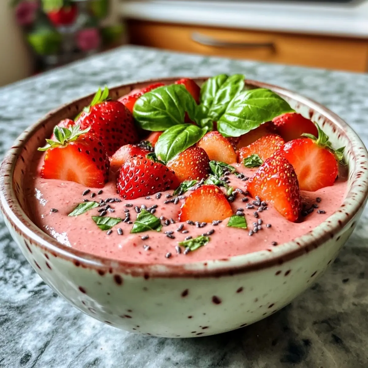 Strawberry Basil Smoothie Bowl
