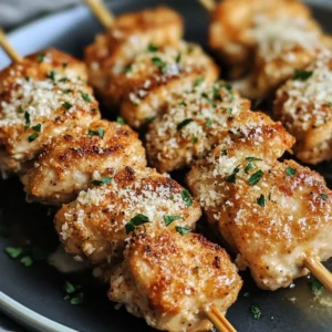 Air Fryer Garlic Parmesan Chicken Skewers