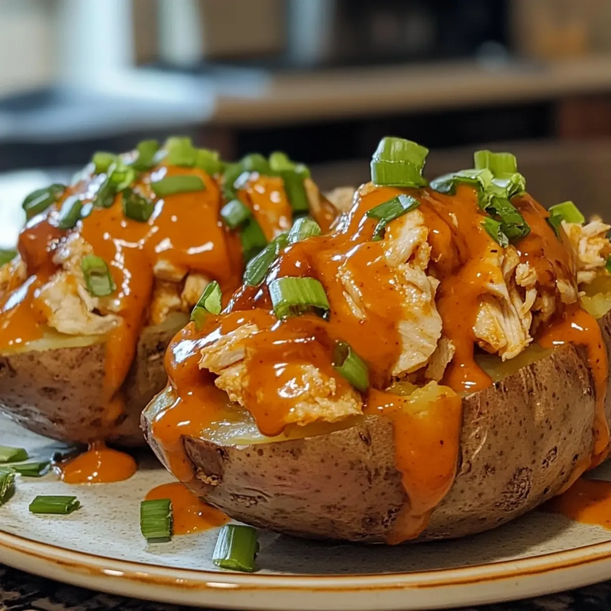 Loaded Buffalo Chicken Baked Potatoes Tonight