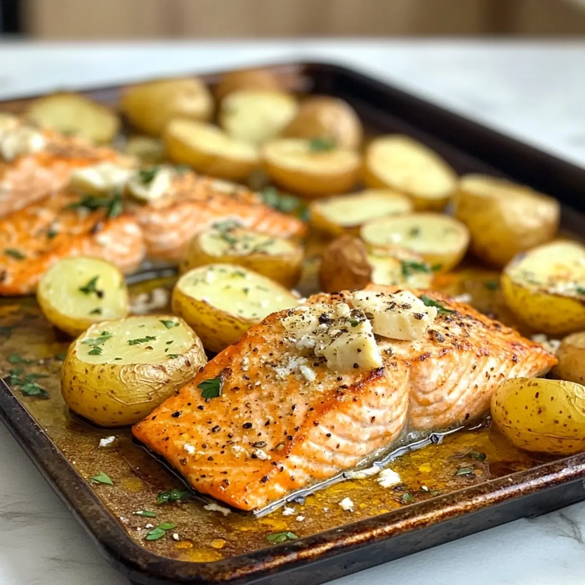 Sheet Pan Greek Salmon and Potatoes