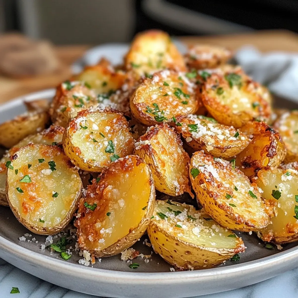 Crispy Air Fryer Baked Garlic Parmesan Potatoes