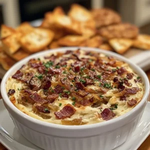 smoky and creamy caramelized onion and bacon dip