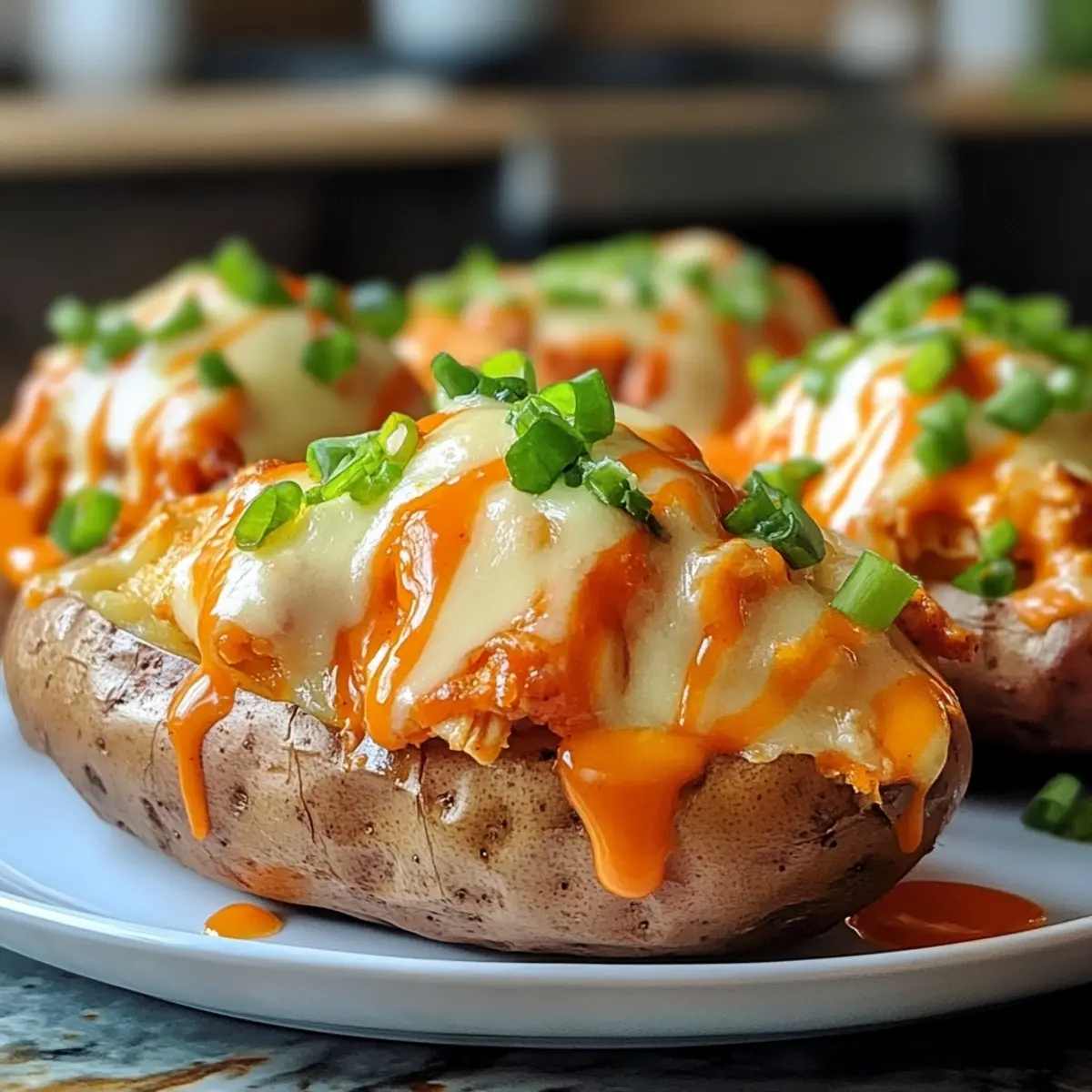 Loaded Buffalo Chicken Baked Potatoes Tonight